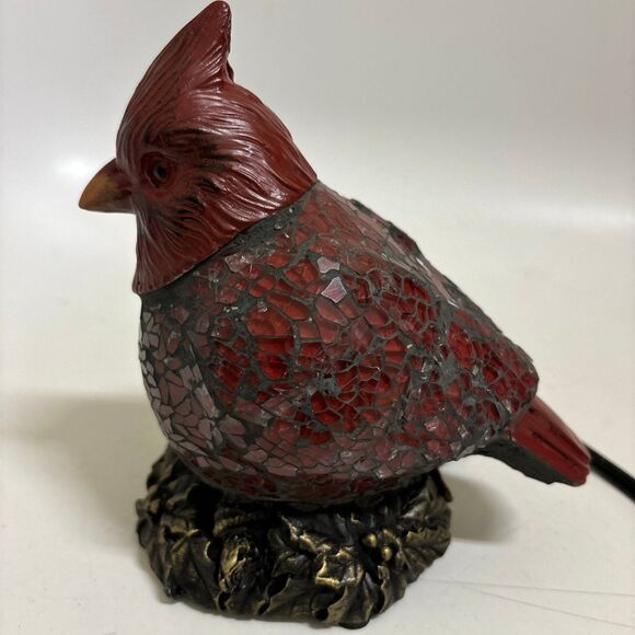 Petite Cardinal Stained Glass Mosaic Accent Boudoir Lamp Nightlight 6.5” (1001B) - Picture 7 of 8